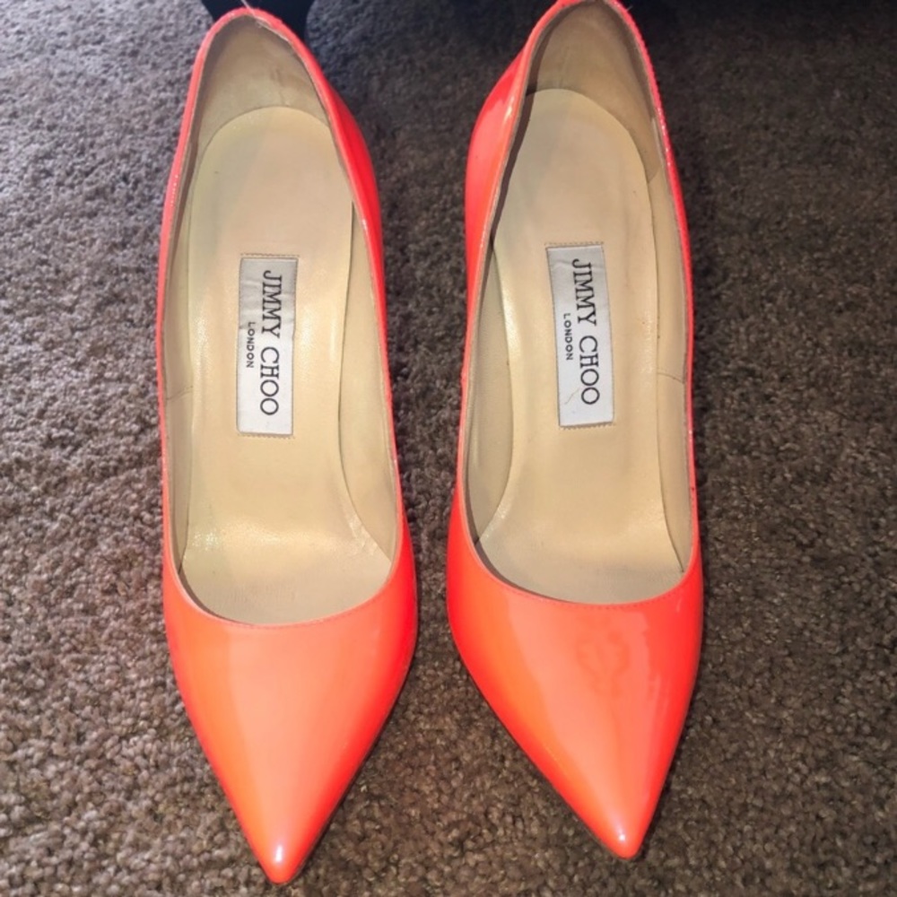 ❌SOLD❌🎉HP🎉JIMMY CHOO NEON ORANGE FLAME PUMPS - Picture 6 of 8